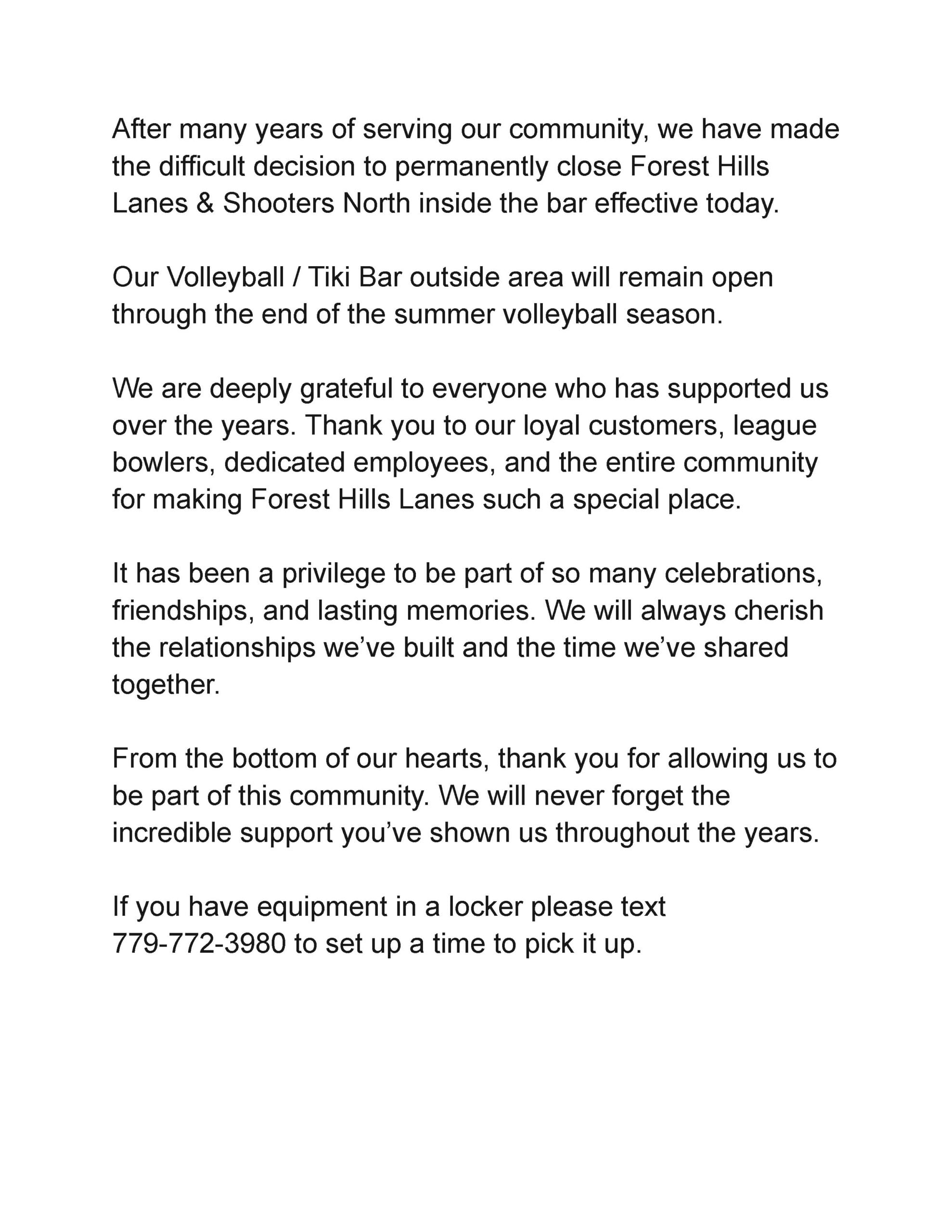 FHL closing announcement